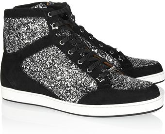 Jimmy Choo Tokyo Glitterfinished Suede Sneakers - Lyst