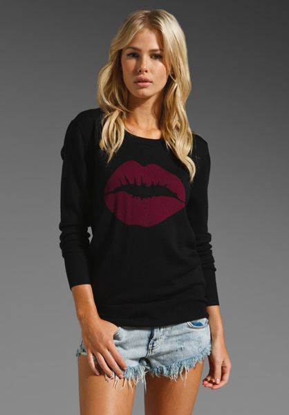 Markus Lupfer Intarsia Smacker Lip Jumper in Black (black & beetroot) - Lyst
