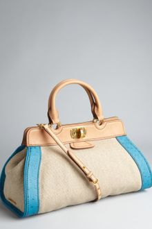Miu Miu Rope Canvas Ostrich Embossed Leather Convertible Tote Bag - Lyst