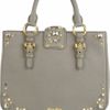 Miu Miu Crystal Embellished Studded Leather Tote in Gray (taupe) - Lyst
