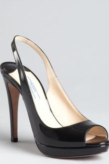 Prada Black Patent Leather Peep Toe Slingbacks - Lyst