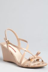 Prada Prada Sport Nude Patent Leather Bow Wedge Sandals