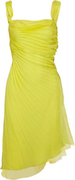 Valentino Accordionpleated Silkchiffon Dress in Yellow (chartreuse) - Lyst