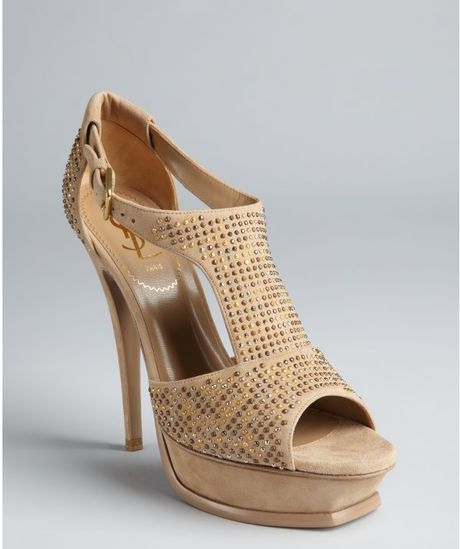 Yves Saint Laurent Khaki Studded Suede Tribute R 105 Platform Sandals in Khaki - Lyst