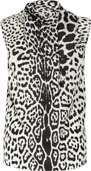 Yves Saint Laurent Leopard Print Silk Crepe De Chine Top - Lyst