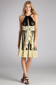 Z Spoke by Zac Posen Cream and Black Dancer Print Silk Blend Fringed Halter Dress - Lyst