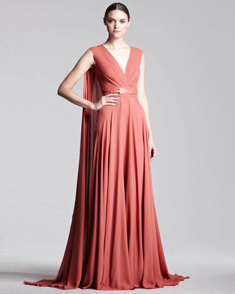 Elie Saab Capeback Georgette Gown in Pink (coral) - Lyst