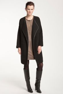 Vince Leather Trim Wool Coat - Lyst