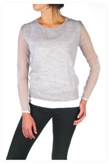 Girl. By Band Of Outsiders Crew Neck Sweater with Silk Chiffon Sleeves in Grey - Lyst