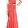 Gucci Belted Silk Chiffon Strapless Gown in Red (coral) - Lyst