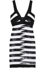 Hervé Léger Sequined Striped Bandage Dress