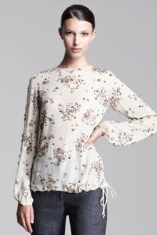 Lela Rose Beaded Chiffon Blouse - Lyst