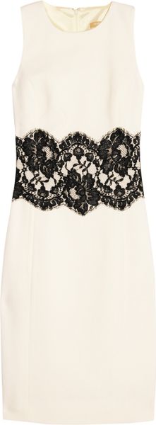 Michael Kors Lace Trimmed Stretch Wool Crepe Dress in White (ivory) - Lyst