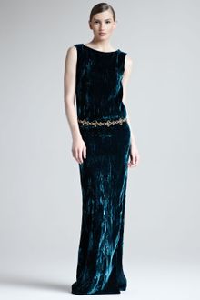 Oscar de la Renta Crushed Velvet Sideslit Gown - Lyst