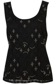 Topshop Embellished Lace Shell Top - Lyst