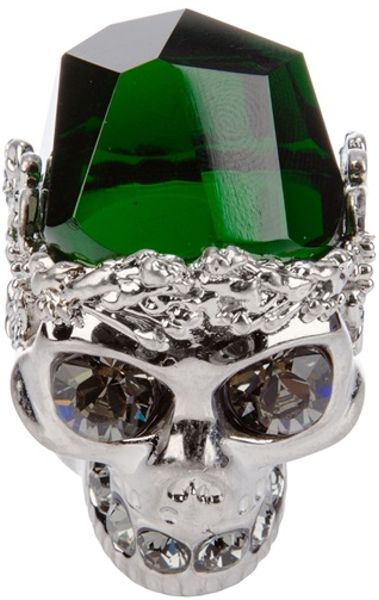 Alexander Mcqueen Skull Ring in Green (silver) - Lyst