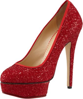 Charlotte Olympia Priscilla Glitter Platform Pump Red - Lyst