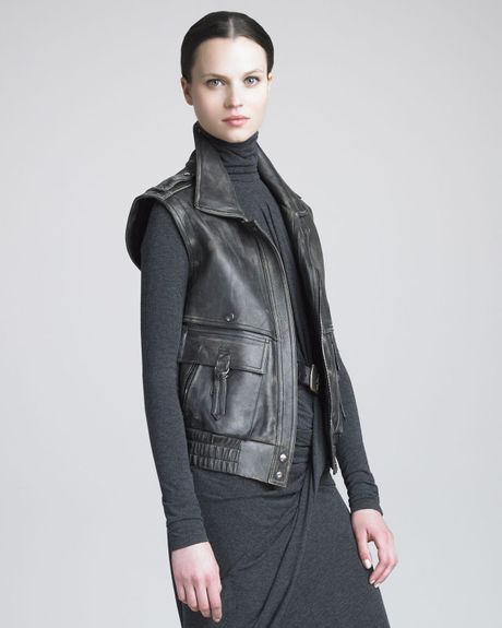 Donna Karan New York Distressed Leather Vest in Black - Lyst