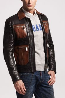 DSquared2 Contrastpocket Leather Bomber Jacket - Lyst