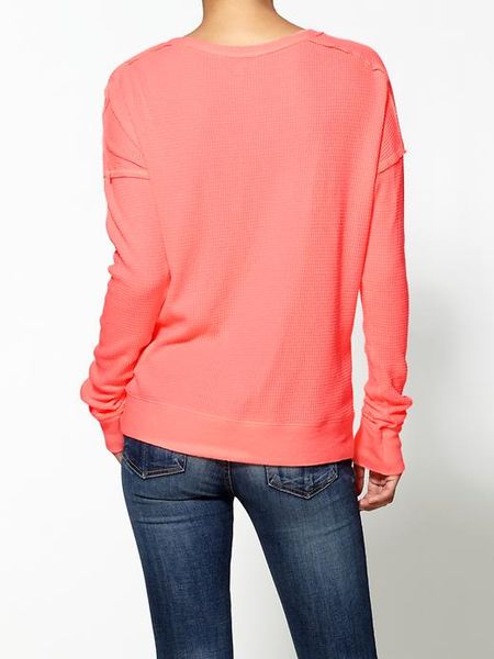 Free People Solid Washed Pullover in Red (hot coral) - Lyst