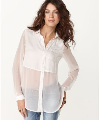 Free People Long Sleeve Best Of Both Worlds Sheer Button Down - Lyst