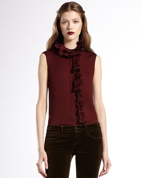 Gucci Pleatedneckline Silk Top in Red (wine) - Lyst