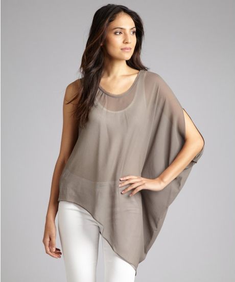 Helmut Lang Light Rosewood Silk Asymmetrical Single Short Sleeve Ghost Top in Gray (grey) - Lyst
