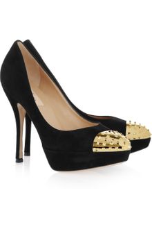 Valentino Studded Toe Cap Suede Pumps - Lyst