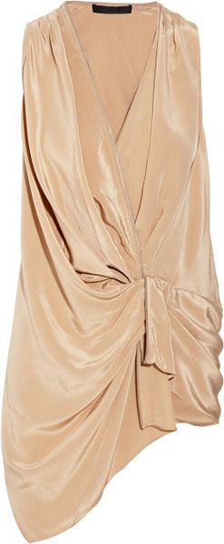 Alexander Wang Draped Washedsilk Crepe De Chine Top in Beige (khaki) - Lyst