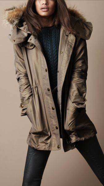 Burberry Brit Fur Trim Parka in Gray (peat) - Lyst