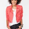 Nasty Gal Cropped Moto Jacket in Pink (coral) - Lyst