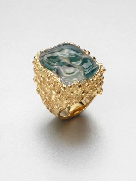Yves Saint Laurent Shadow Broken Agate Ring in Gold (emerald) - Lyst