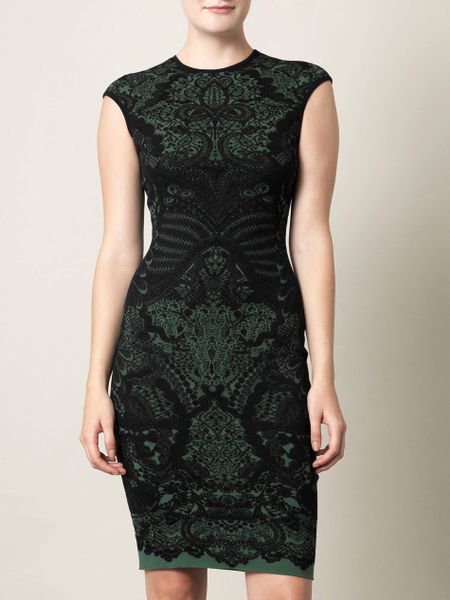 Alexander Mcqueen Victorian Puckering Jacquard Dress in Green (forest) - Lyst