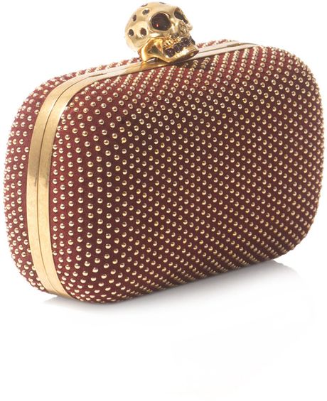 Alexander Mcqueen Studded Box Clutch in Gold (red) - Lyst