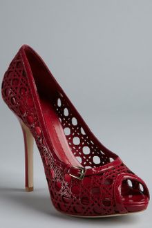 Dior Cranberry Cannage Cutout Patent Leather Peep Toe Pumps - Lyst