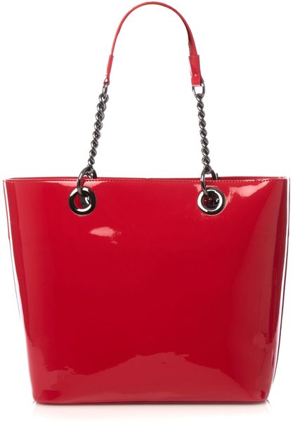 Dkny Patent Large Scarf Tote Bag in Red (pink)