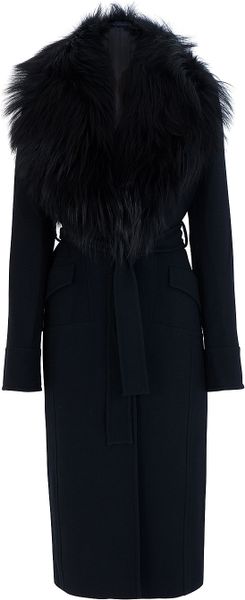 Elie Saab Fur Collar Coat in Black - Lyst