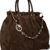 Miu Miu Crystal Chain Strap Suede Tote in Brown (chocolate) - Lyst