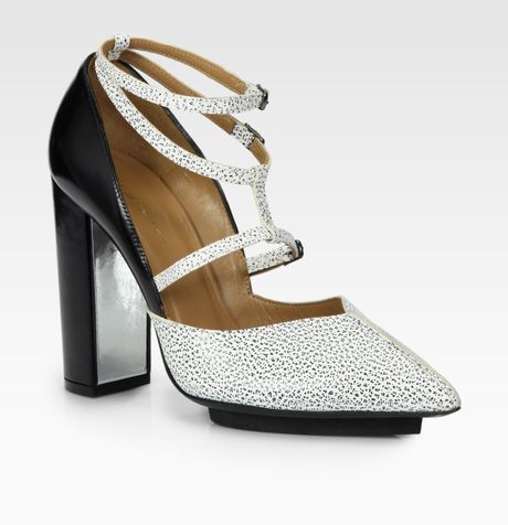 3.1 Phillip Lim Carmen Pebbled Leather Platform Pumps in Silver (white) - Lyst