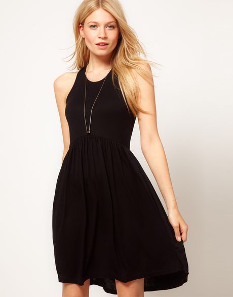 Asos Collection  Babydoll Dress with Skater Skirt in Black - Lyst