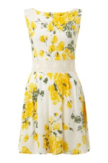 Ax Paris Ax Paris Floral Print Crochet Detail Dress - Lyst