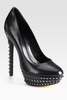 B Brian Atwood Studded Leather Platform Pumps - Lyst