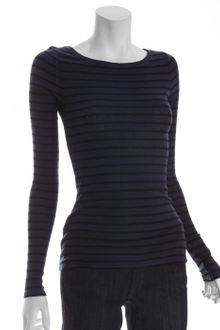 BCBGMAXAZRIA Navy and Black Stripe Stretch Knit Leah Boat Neck - Lyst