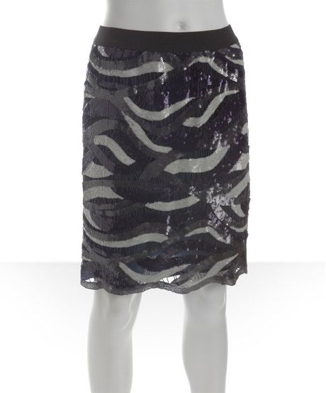 Bcbgmaxazria Navy Charcoal and Cream Sequined Elodie Scalloped Hem Skirt in Blue (navy) - Lyst