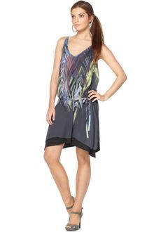 Calvin Klein Jeans Sleeveless Belted Chiffon Tribal Print - Lyst