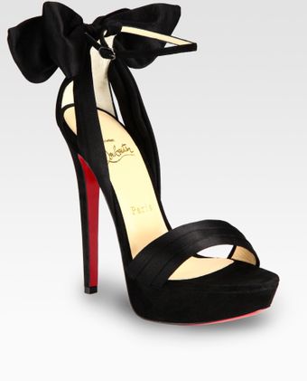 Christian Louboutin Satin and Suede Bow Platform Sandals - Lyst