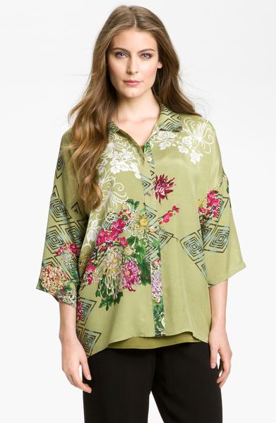 Citron Print Silk Blouse In Green Pistachio Lyst 9424