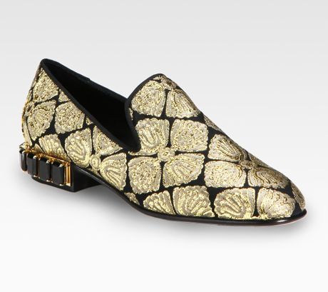Giambattista Valli Metallic Brocade Stoneheel Smoking Slippers in Gold - Lyst