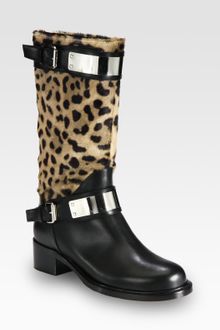 Giambattista Valli Leopardprint Pony Hair and Leather Kneehigh Motorcycle Boots - Lyst