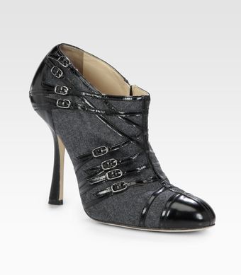 Oscar de la Renta Flannel and Leather Buckle Ankle Boots - Lyst